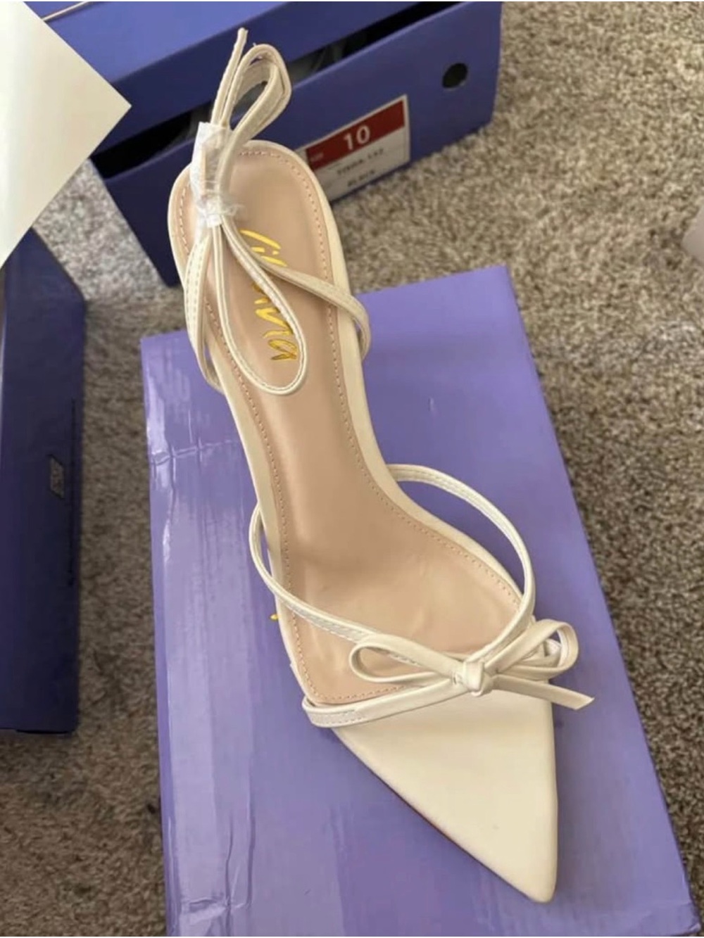 Forever 21 Ivory Pointed Toe Strappy Heel with Bow